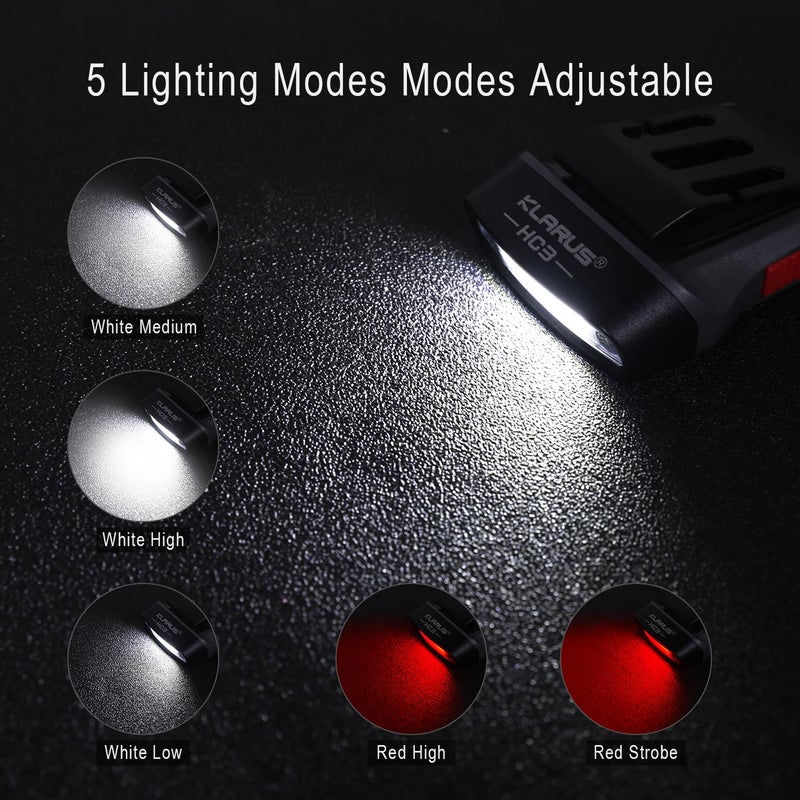 klarus HC3 Rechargeable Motion Sensor Cap Visor Light - 100 Lumens COB LED Clip on Hat Light - Headlamp Flashlight with Red Light for Fishing Running Camping Reading - Image 3